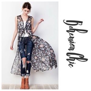 Floral Print Semi Sheer Maxi Vest